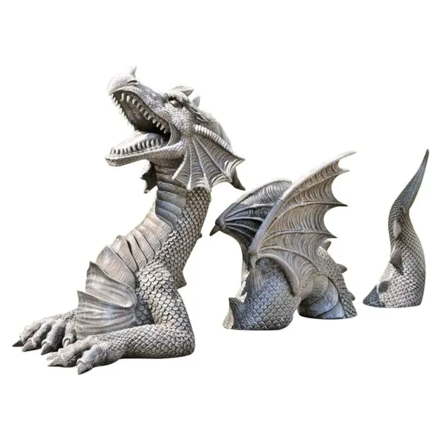 3pc Gothic Dragon Statue Lawn Garden Sculpture Decoration