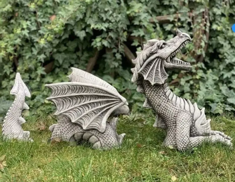 3pc Gothic Dragon Statue Lawn Garden Sculpture Decoration