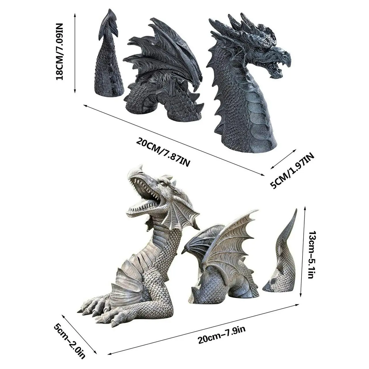 3pc Gothic Dragon Statue Lawn Garden Sculpture Decoration