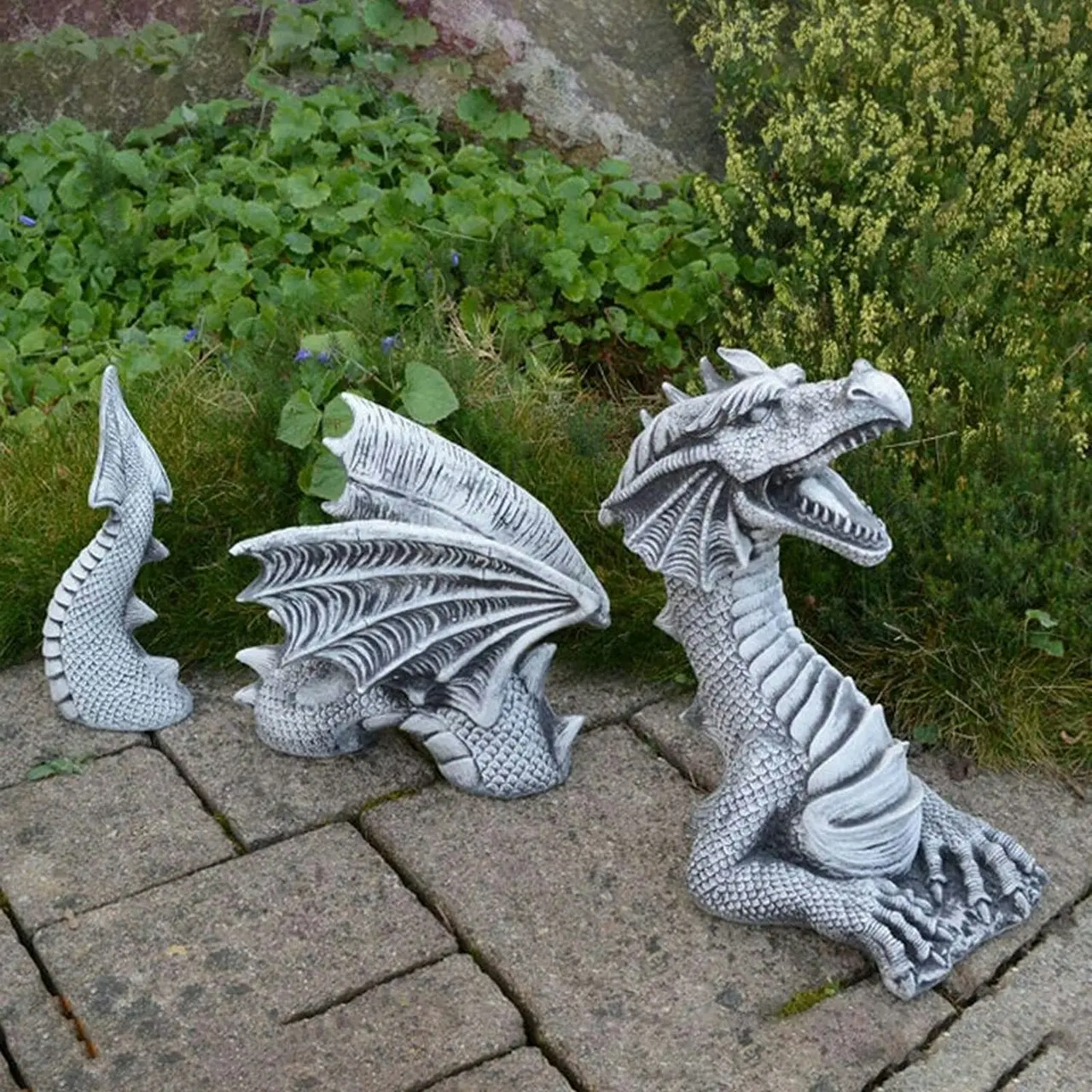 3pc Gothic Dragon Statue Lawn Garden Sculpture Decoration