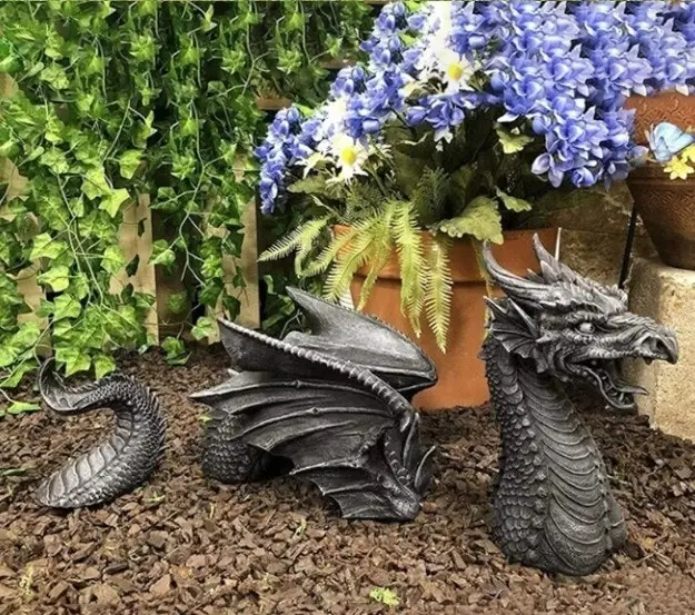 3pc Gothic Dragon Statue Lawn Garden Sculpture Decoration