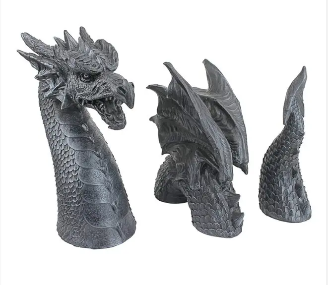 3pc Gothic Dragon Statue Lawn Garden Sculpture Decoration