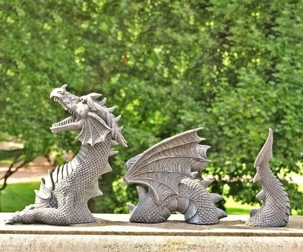 3pc Gothic Dragon Statue Lawn Garden Sculpture Decoration