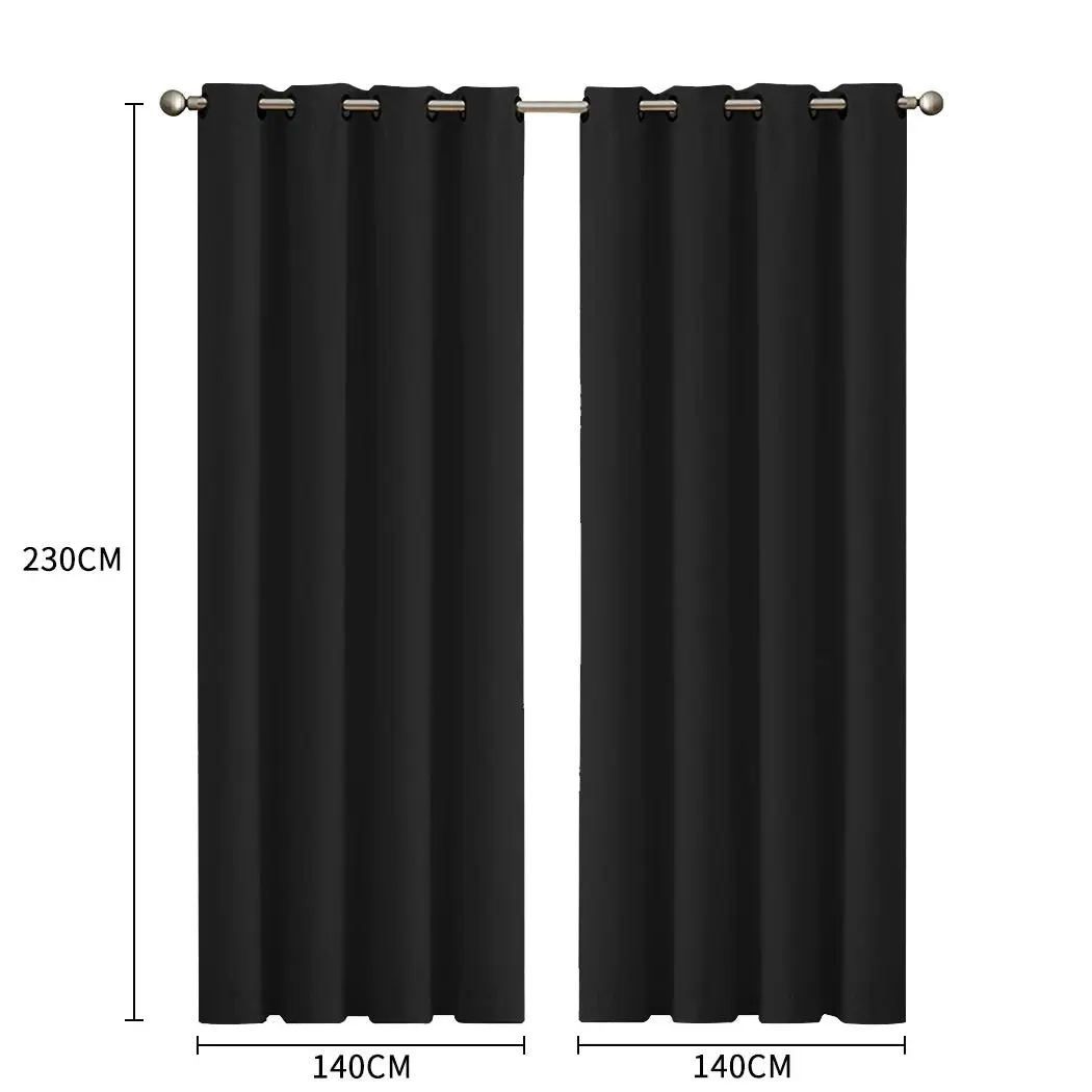 Traderight Group  2x Blockout Curtains Panels 3 Layers Eyelet Room Darkening 140x230cm Black