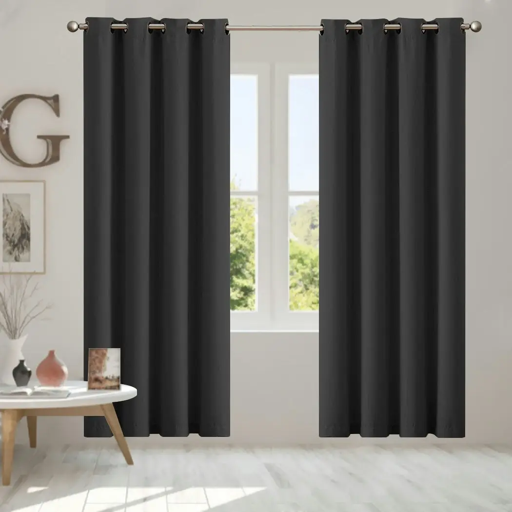 Traderight Group  2x Blockout Curtains Panels 3 Layers Eyelet Room Darkening 140x230cm Black