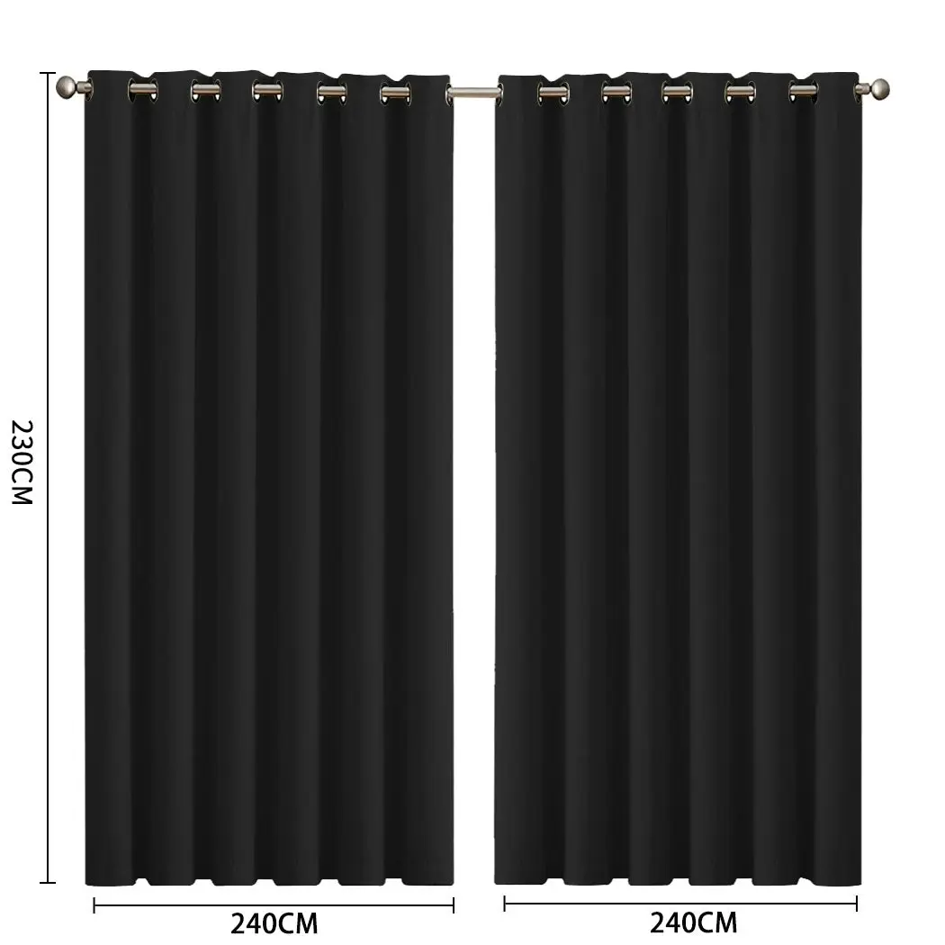 Traderight Group  2x Blockout Curtains Panels 3 Layers Eyelet Room Darkening 240x230cm Black