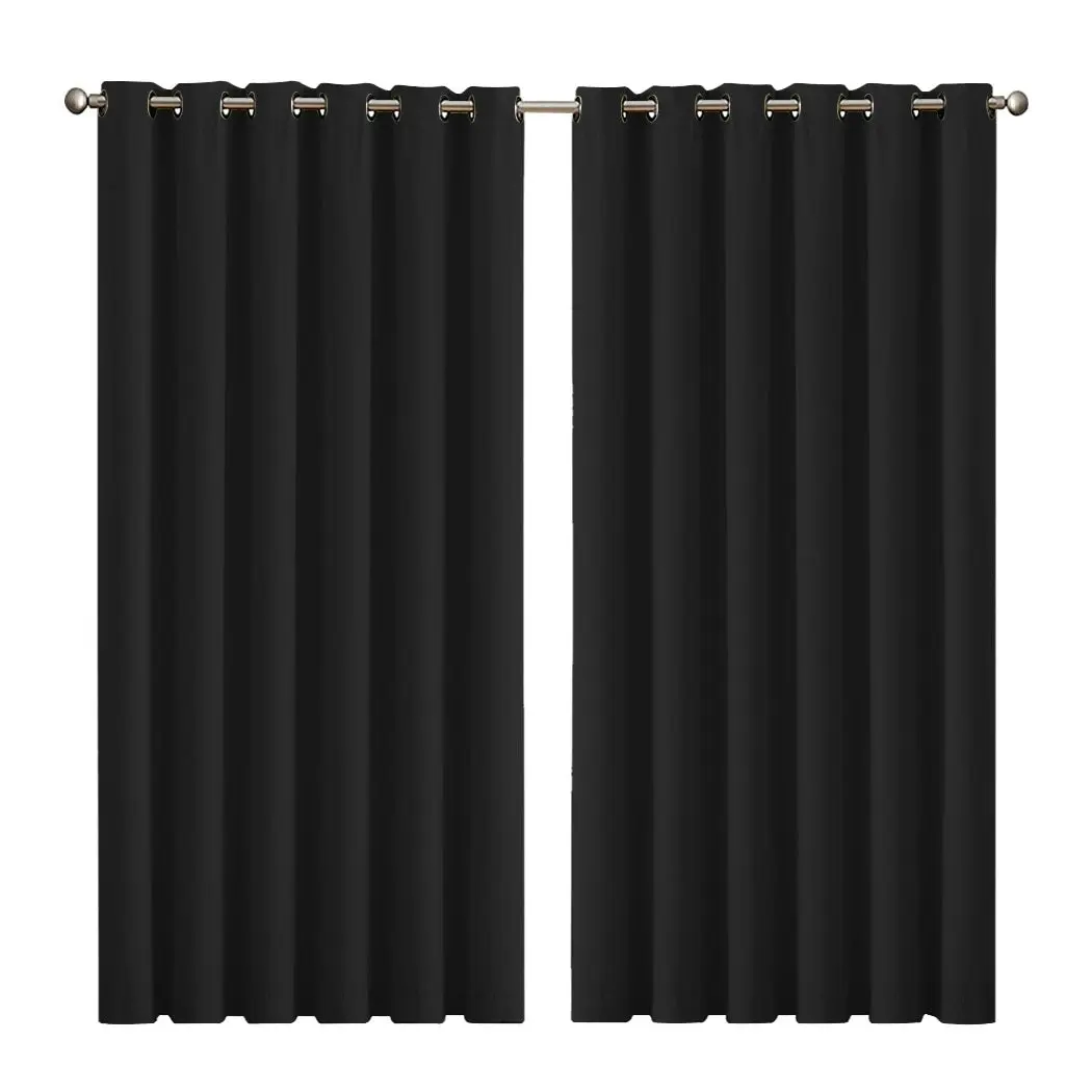 Traderight Group  2x Blockout Curtains Panels 3 Layers Eyelet Room Darkening 240x230cm Black