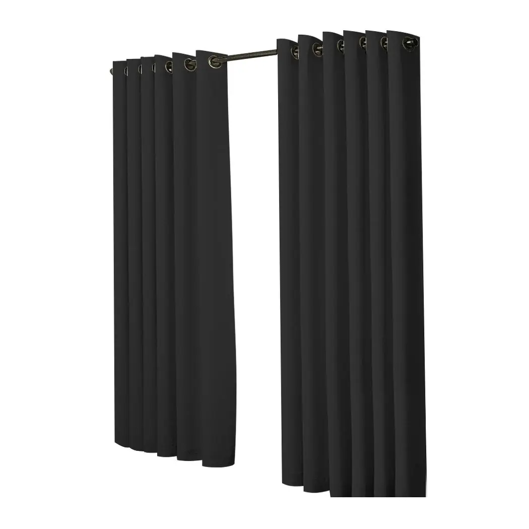 Traderight Group  2x Blockout Curtains Panels 3 Layers Eyelet Room Darkening 240x230cm Black