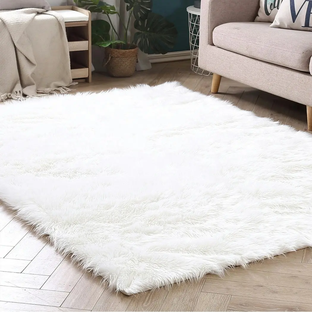 Traderight Group  Floor Rug Shaggy Carpet Area Rugs Soft Fur Living Room Bedroom Mats 80X150 White