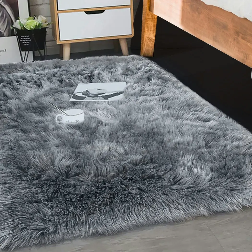 Traderight Group  Floor Rug Shaggy Carpet Area Rugs Soft Fur Living Room Bedroom 160X230 Dark Grey