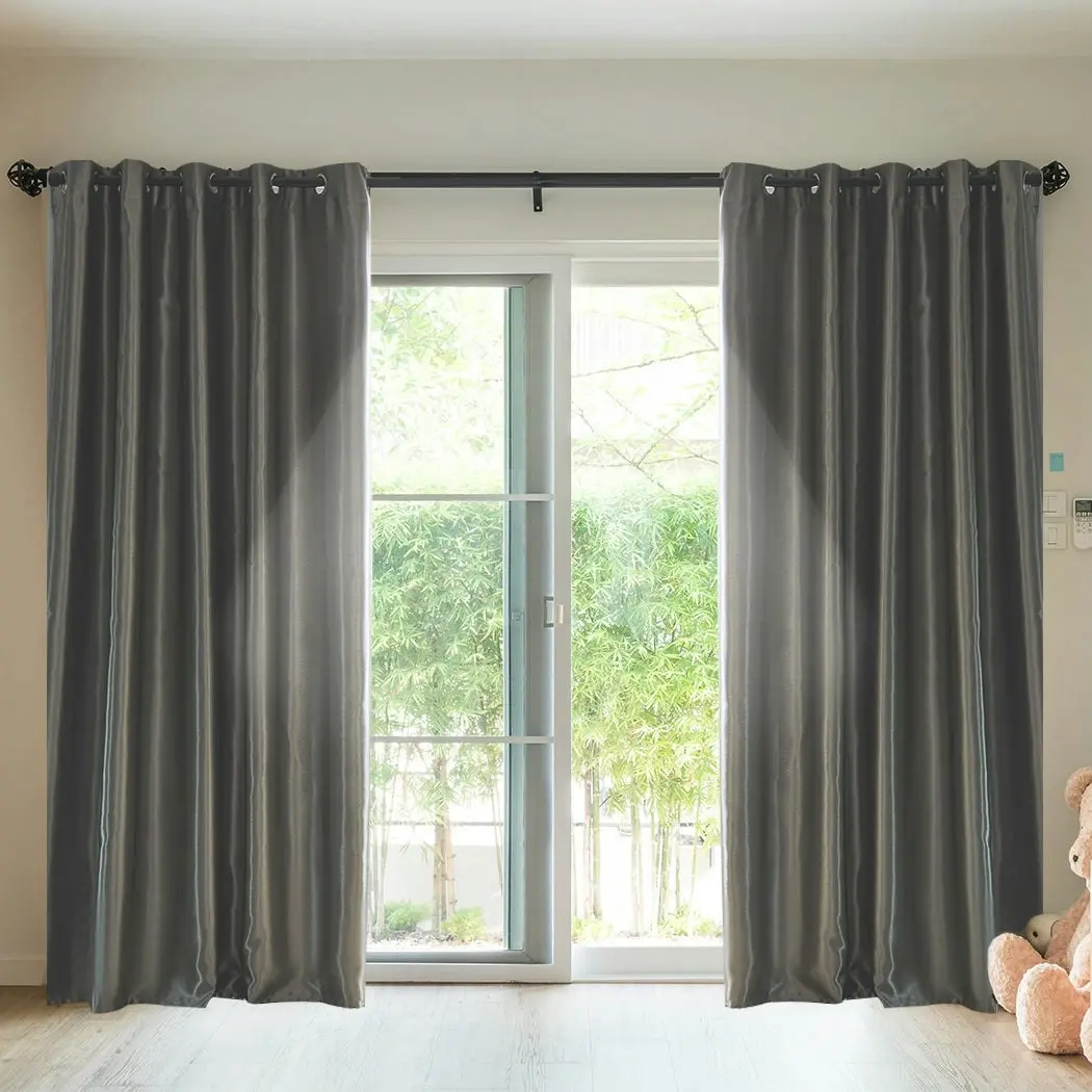 Traderight Group  2X Blockout Curtains 3 Layers Pure Fabric Thermal Insulated Grey 300CM x 230CM