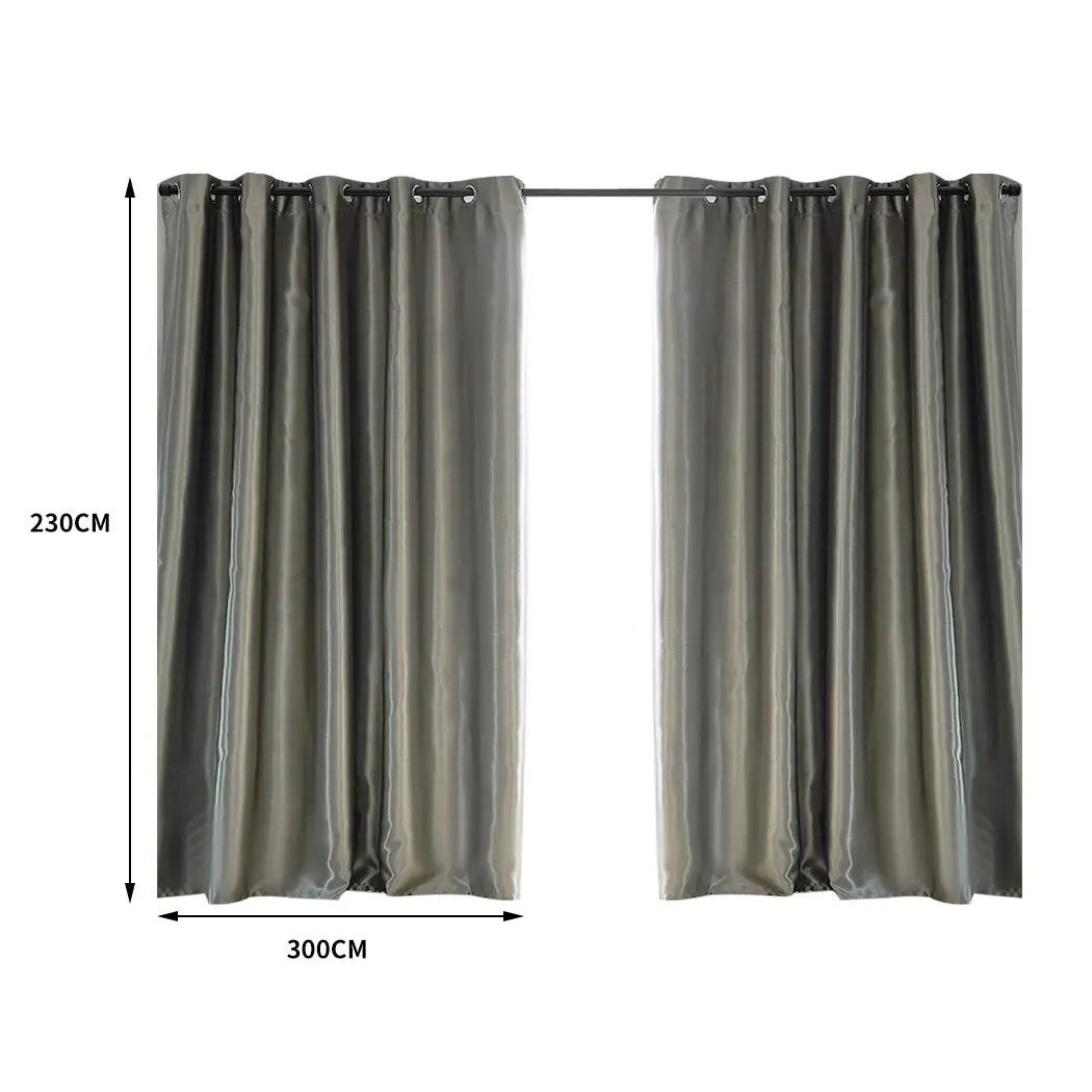 Traderight Group  2X Blockout Curtains 3 Layers Pure Fabric Thermal Insulated Grey 300CM x 230CM