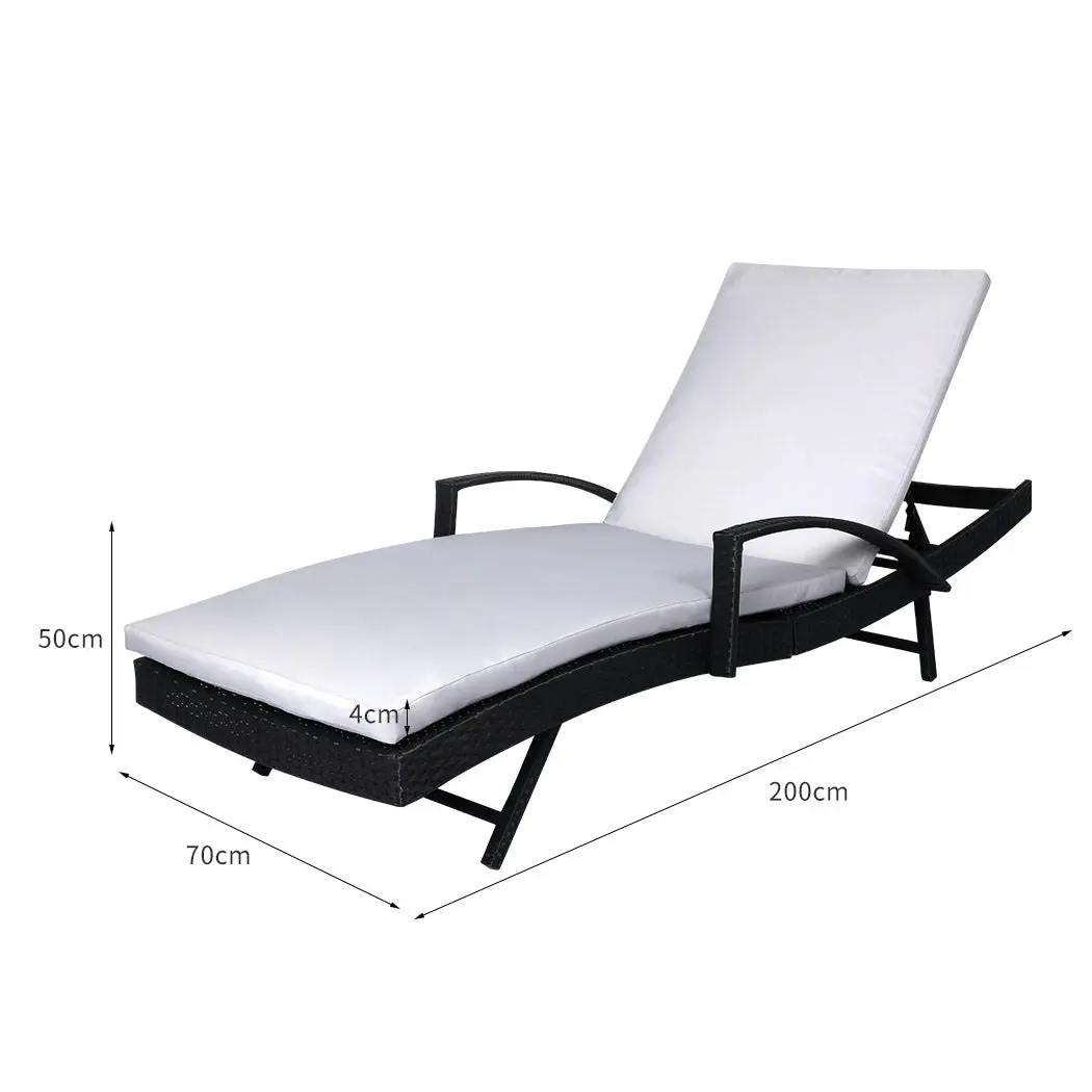 2PCS Levede Sun Lounger Wicker Lounge Outdoor Furniture Garden Patio Bed Cushion