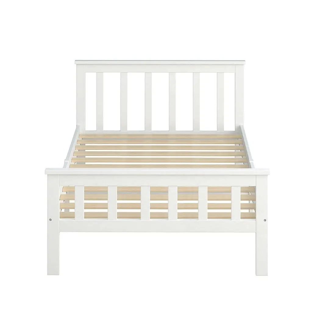 Levede Wooden Bed Frame King Single Size Mattress Base Solid  Pine Wood White