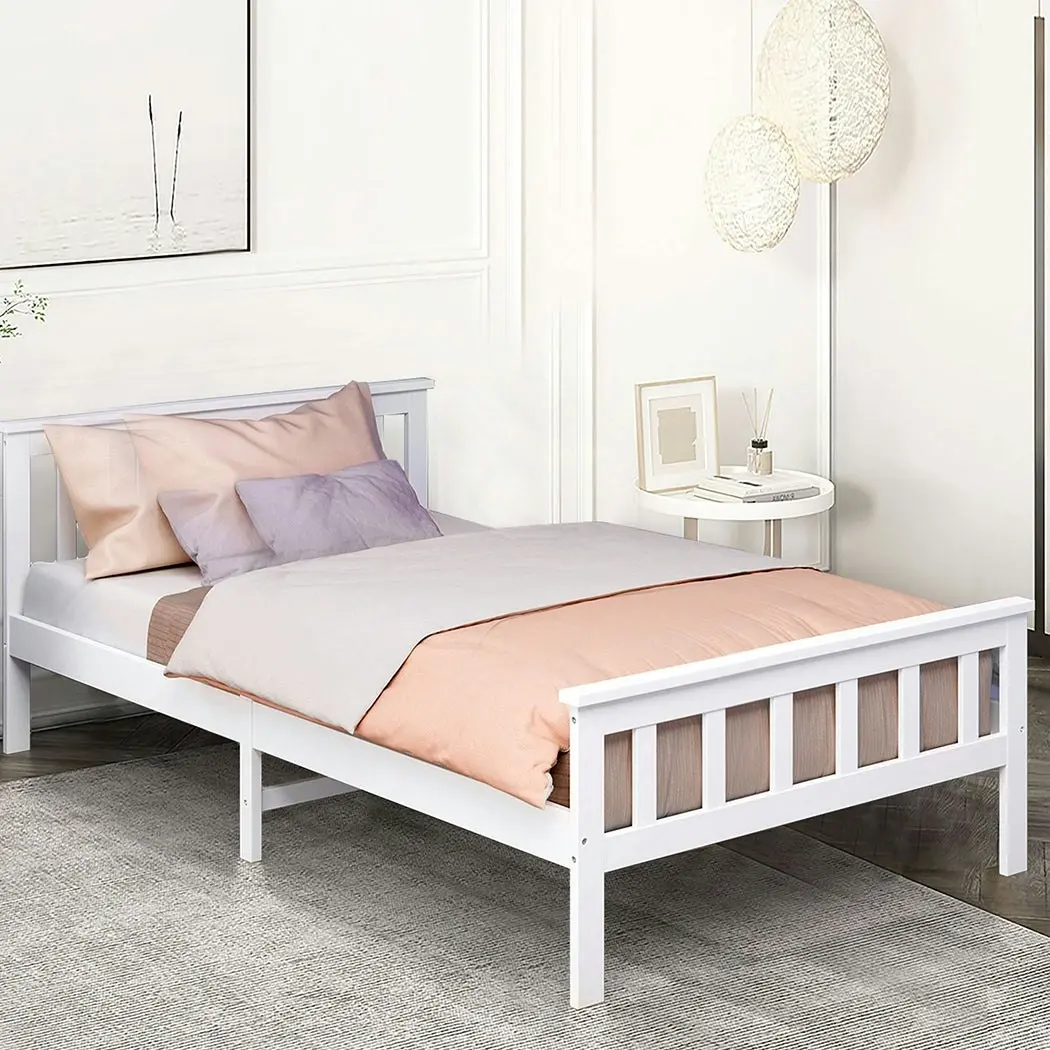 Levede Wooden Bed Frame King Single Size Mattress Base Solid  Pine Wood White