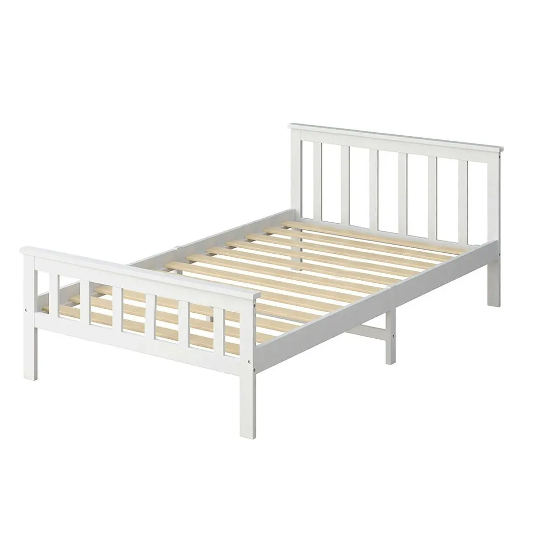 Levede Wooden Bed Frame King Single Size Mattress Base Solid  Pine Wood White