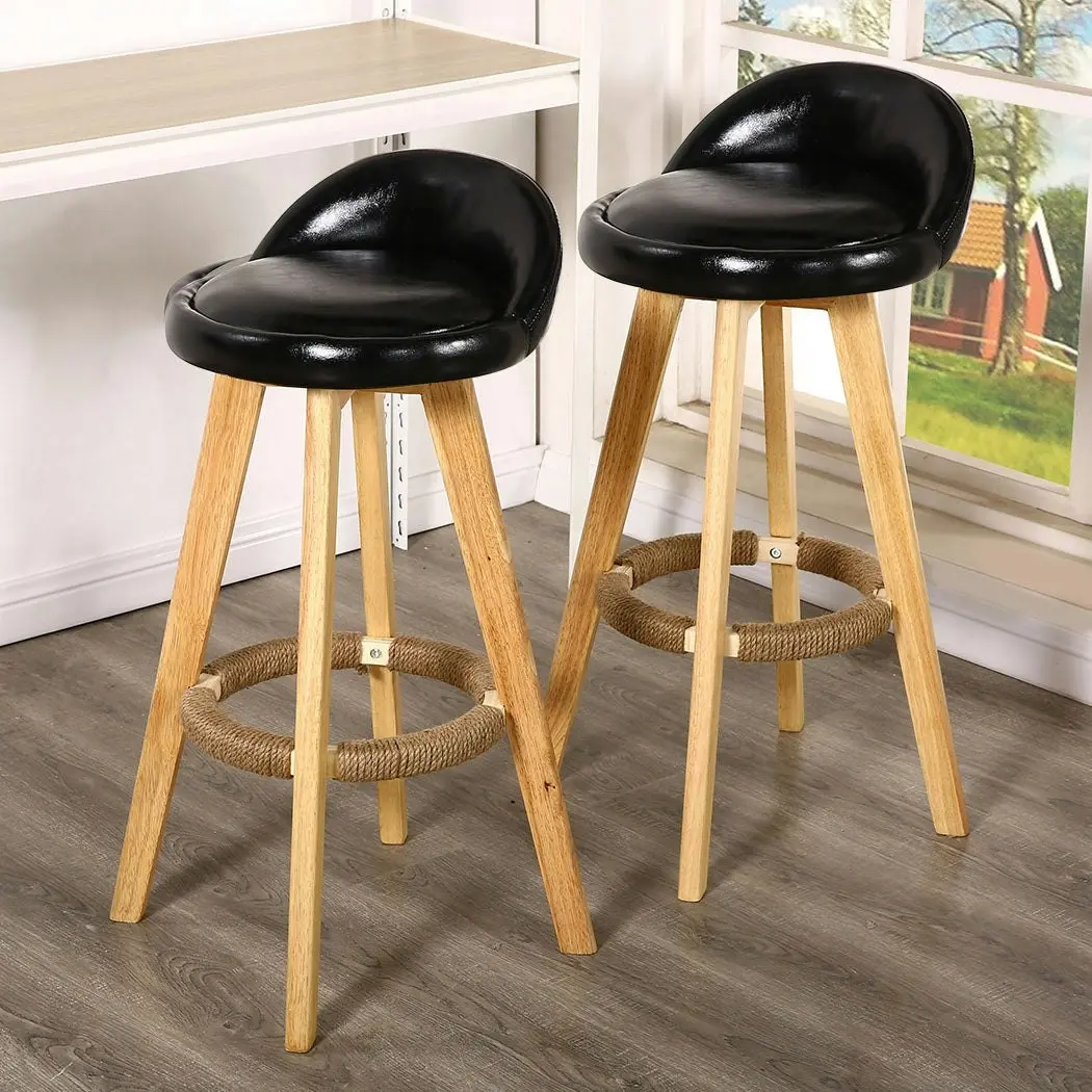 Levede 2x Bar Stools Chairs Swivel Barstools Kitchen Wooden PU Leather Stool