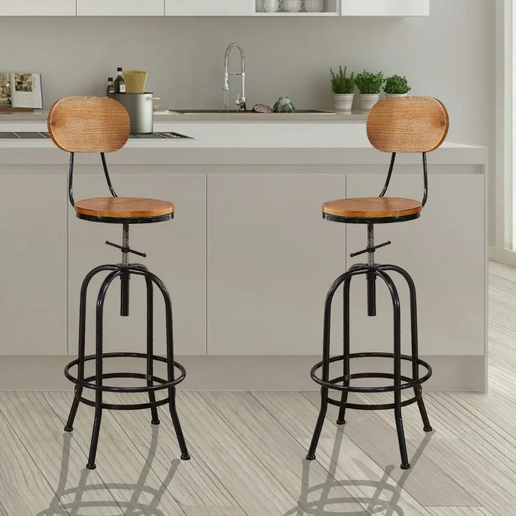 Levede 2x Bar Stools Industrial Kitchen Stool Wooden Barstools Swivel Vintage