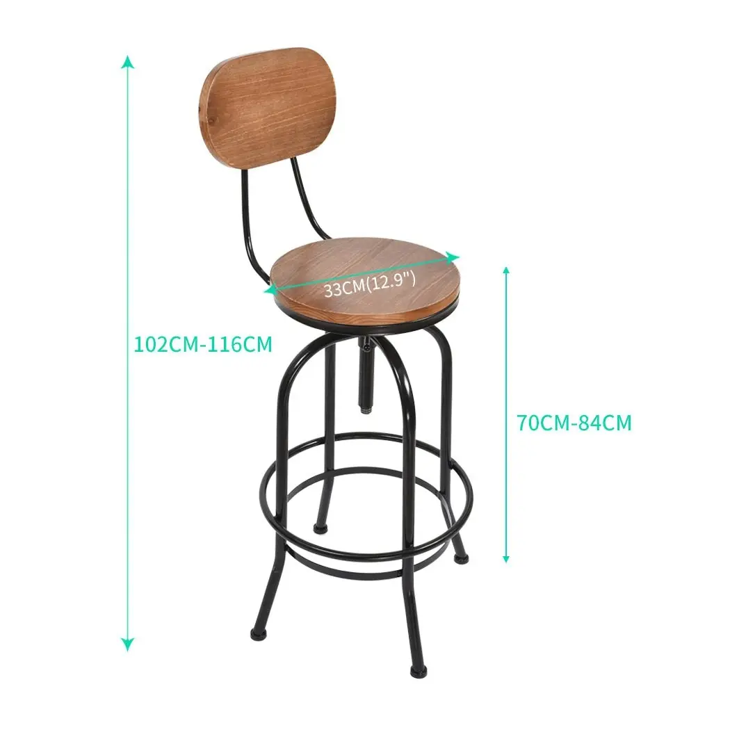 Levede 2x Bar Stools Industrial Kitchen Stool Wooden Barstools Swivel Vintage