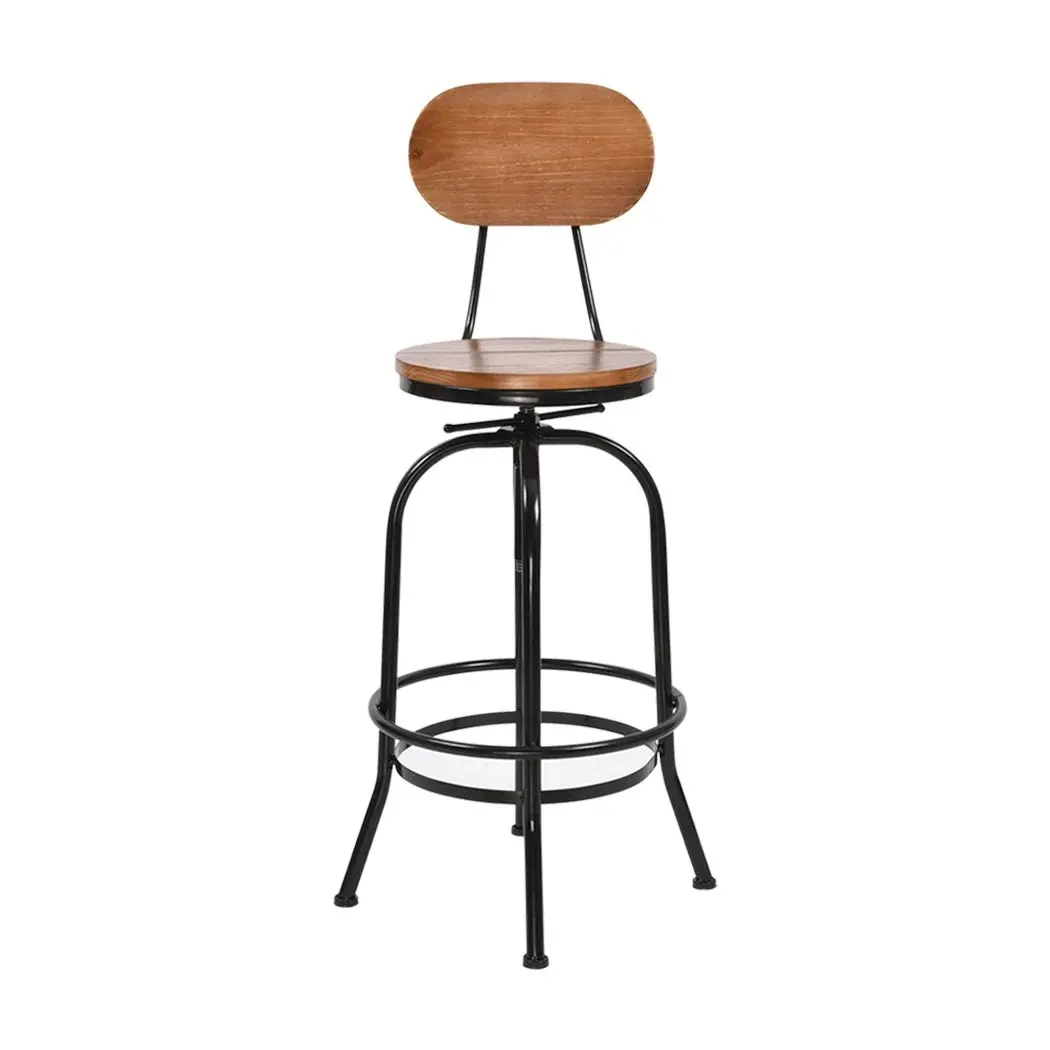 Levede 2x Bar Stools Industrial Kitchen Stool Wooden Barstools Swivel Vintage