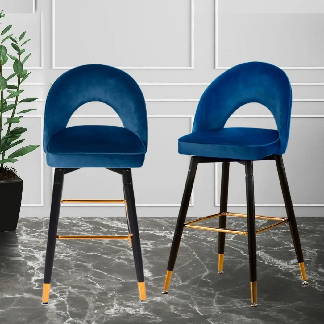 Levede 2x Bar Stools Kitchen Stool Chairs Velvet Swivel Barstools Luxury Blue