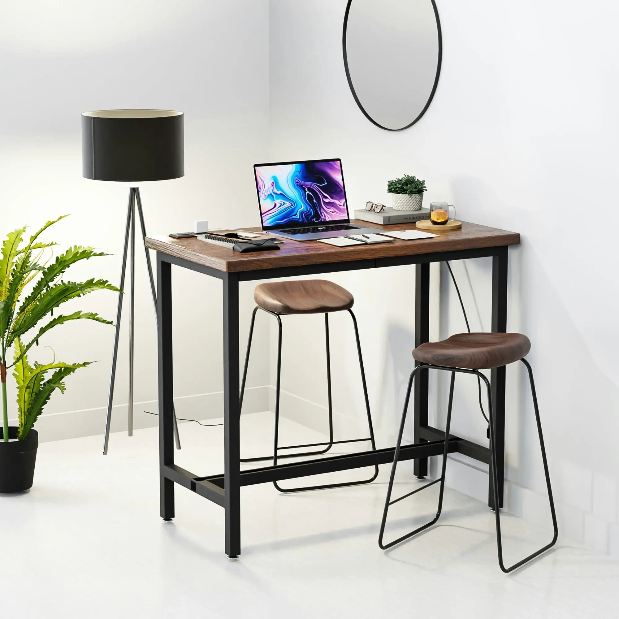 Levede High Bar Table Office Desk USB Charge Vintage Industrial Dining 110x60CM