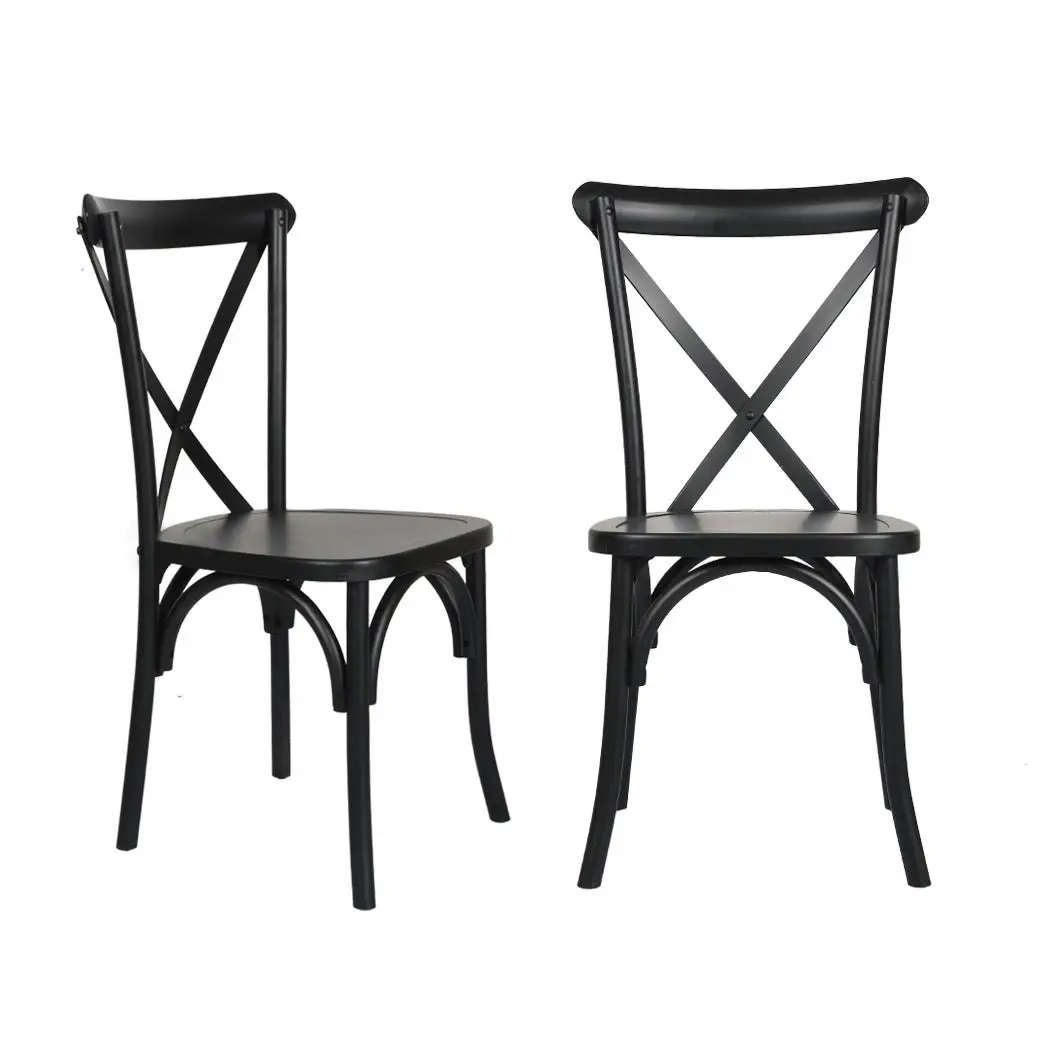 Levede 2x Dining Chairs Cross Back Kitchen Chair Natural Wood Lounge Seat Black