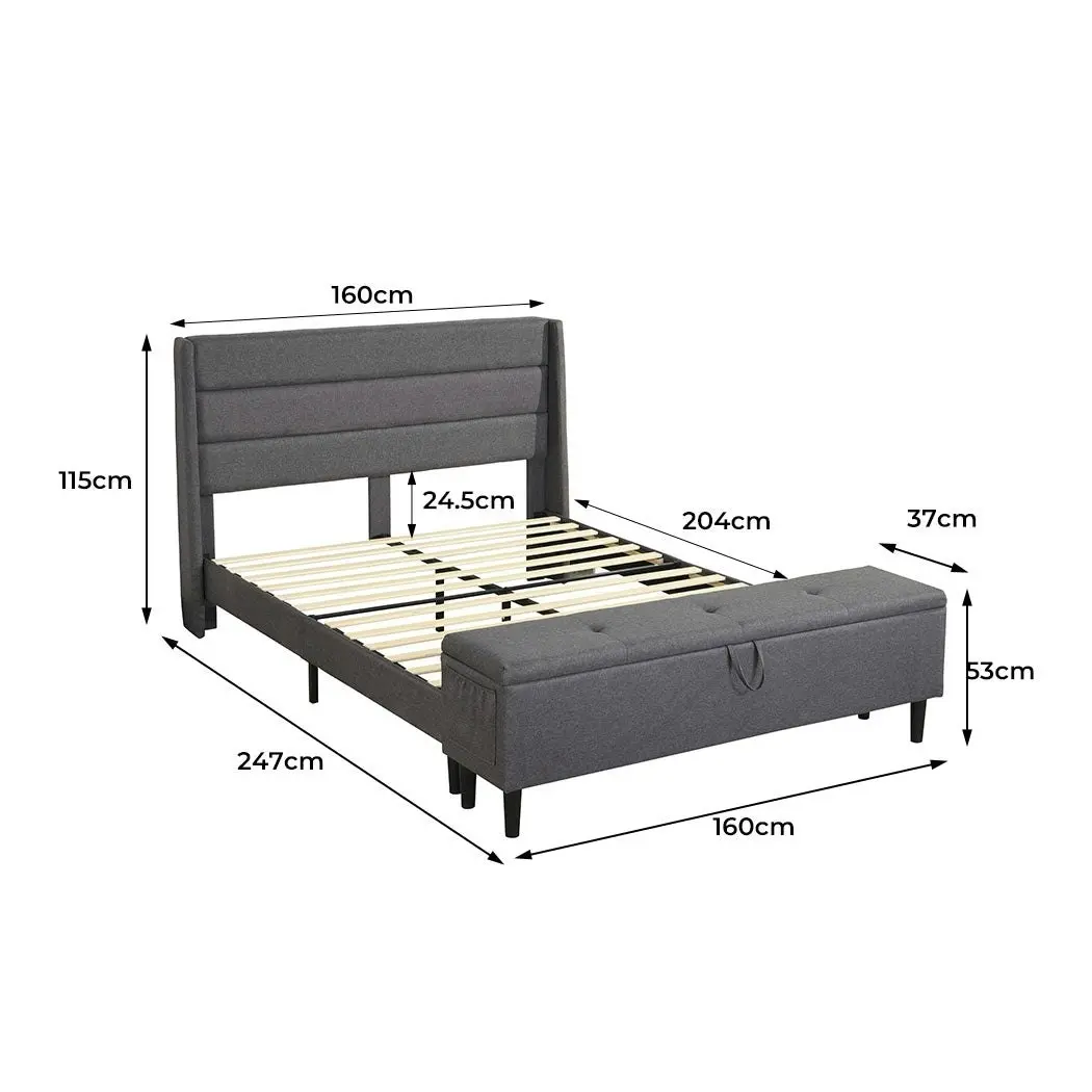 Levede Queen Storage Bed Frame Ottoman Fabric Mattress Base Wooden Platform