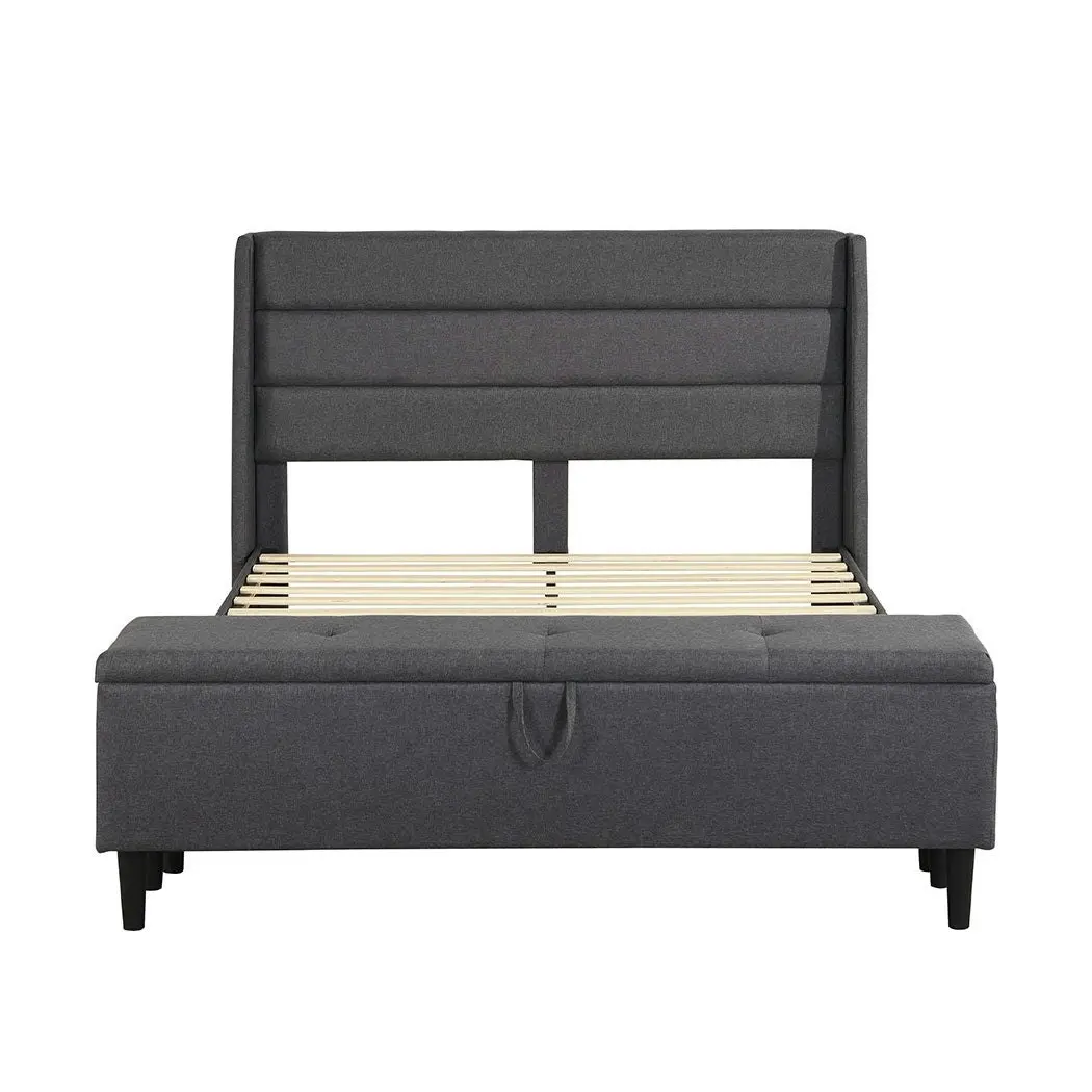 Levede Queen Storage Bed Frame Ottoman Fabric Mattress Base Wooden Platform