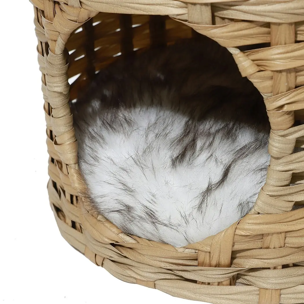 Pawz Rattan Cat Bed Nest Hand Woven Washable Kitty Interactive House Dome Wicker