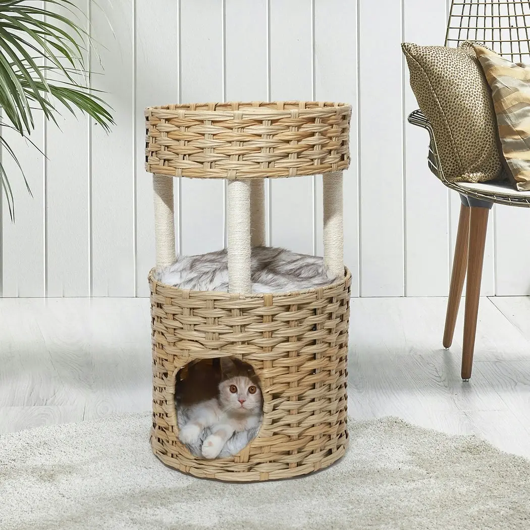 Pawz Rattan Cat Bed Nest Hand Woven Washable Kitty Interactive House Dome Wicker