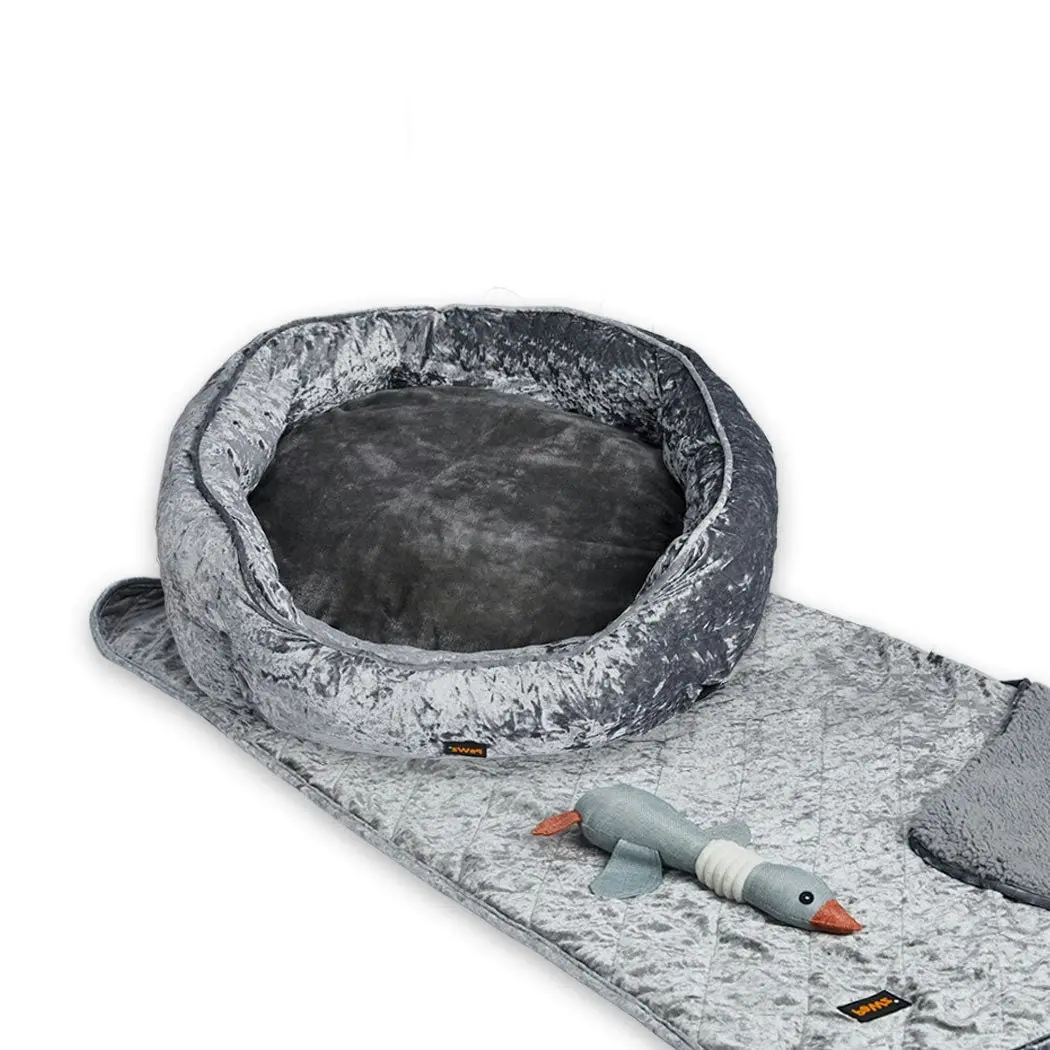 Pawz Pet Bed Set Dog Cat Quilted Blanket Squeaky Toy Calming Warm Soft Grey XL