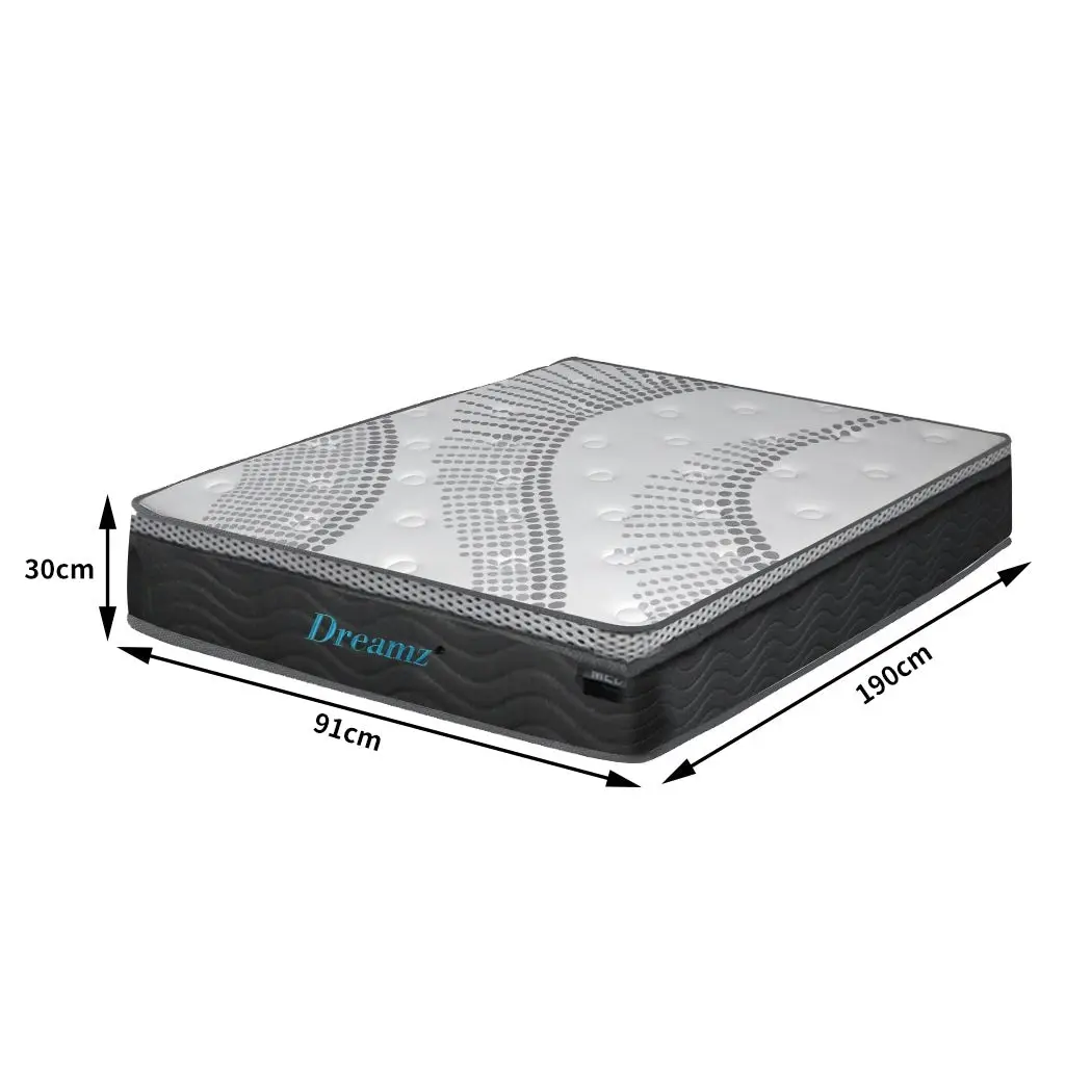 Dreamz Pocket Spring Mattress Cool Gel Memory Foam Euro Medium Firm 30CM Single