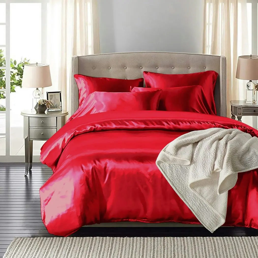 Dreamz Silk Satin Quilt Duvet Cover Set in Single Size in Burgundy Colour