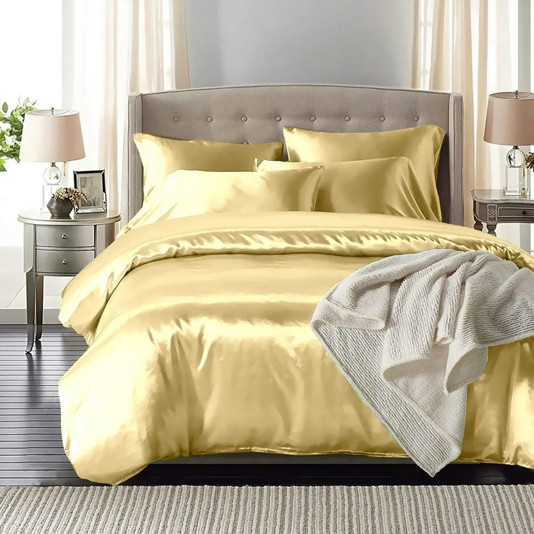 Dreamz Silk Satin Quilt Duvet Cover Set in Single Size in Ivory Colour