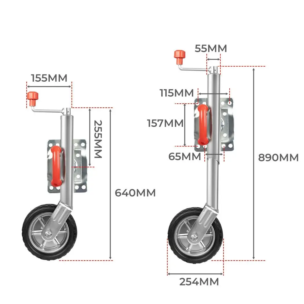 Jockey Wheel 10 inch Swing Up 1000KG Rubber Wheels Bolt On Trailer Caravan Boat