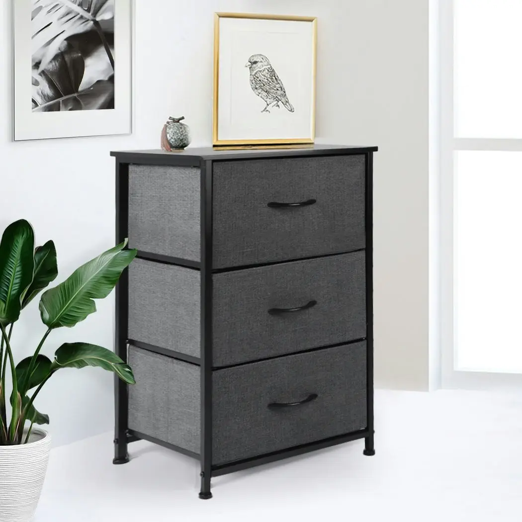 Levede Storage Cabinet Tower Chest of Drawers Dresser Tallboy 3 Drawer Bedside (CH1051-DG_1)