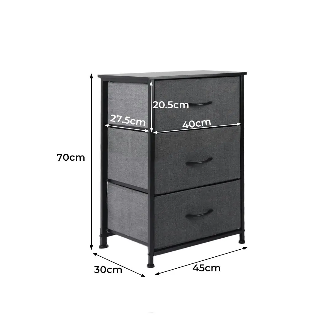 Levede Storage Cabinet Tower Chest of Drawers Dresser Tallboy 3 Drawer Bedside (CH1051-DG_1)