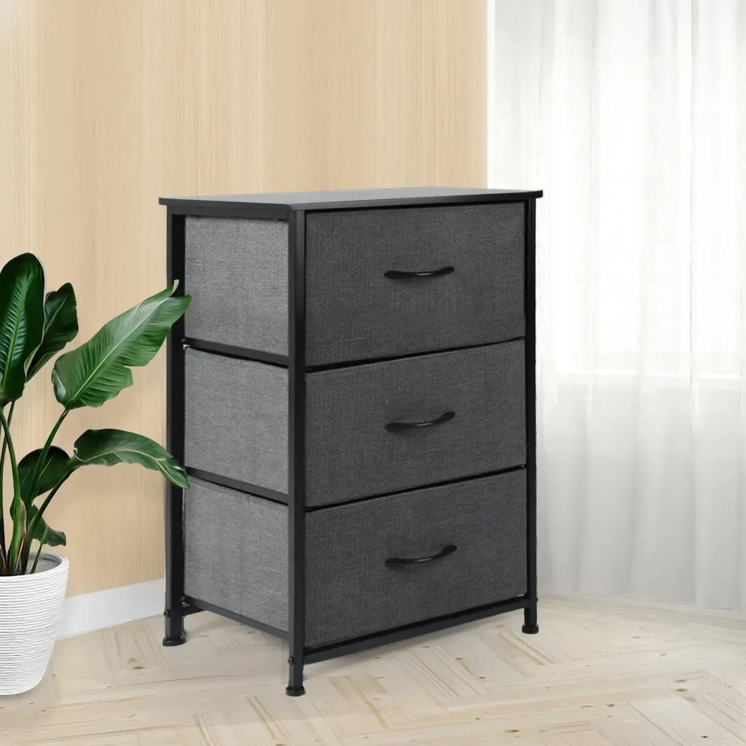 Levede Storage Cabinet Tower Chest of Drawers Dresser Tallboy 3 Drawer Bedside (CH1051-DG_1)