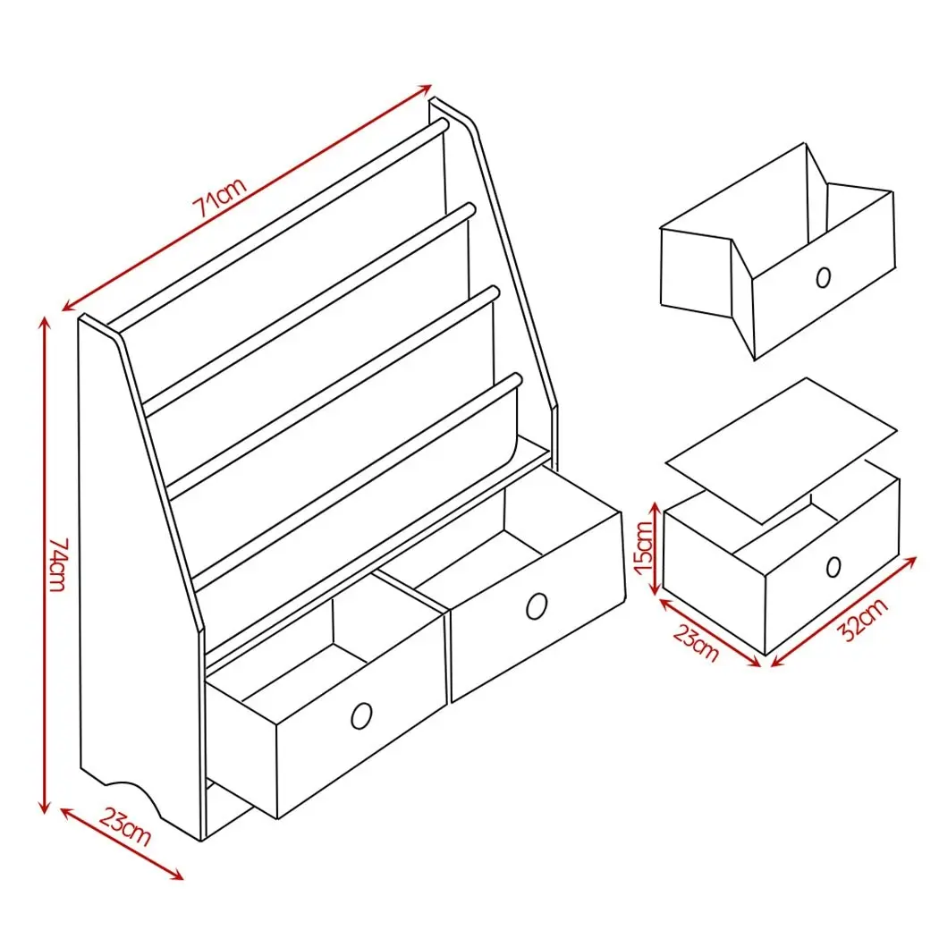 Levede Kids Bookshelf Bookcase Wooden Magazine Rack Toy Box Organiser Storage