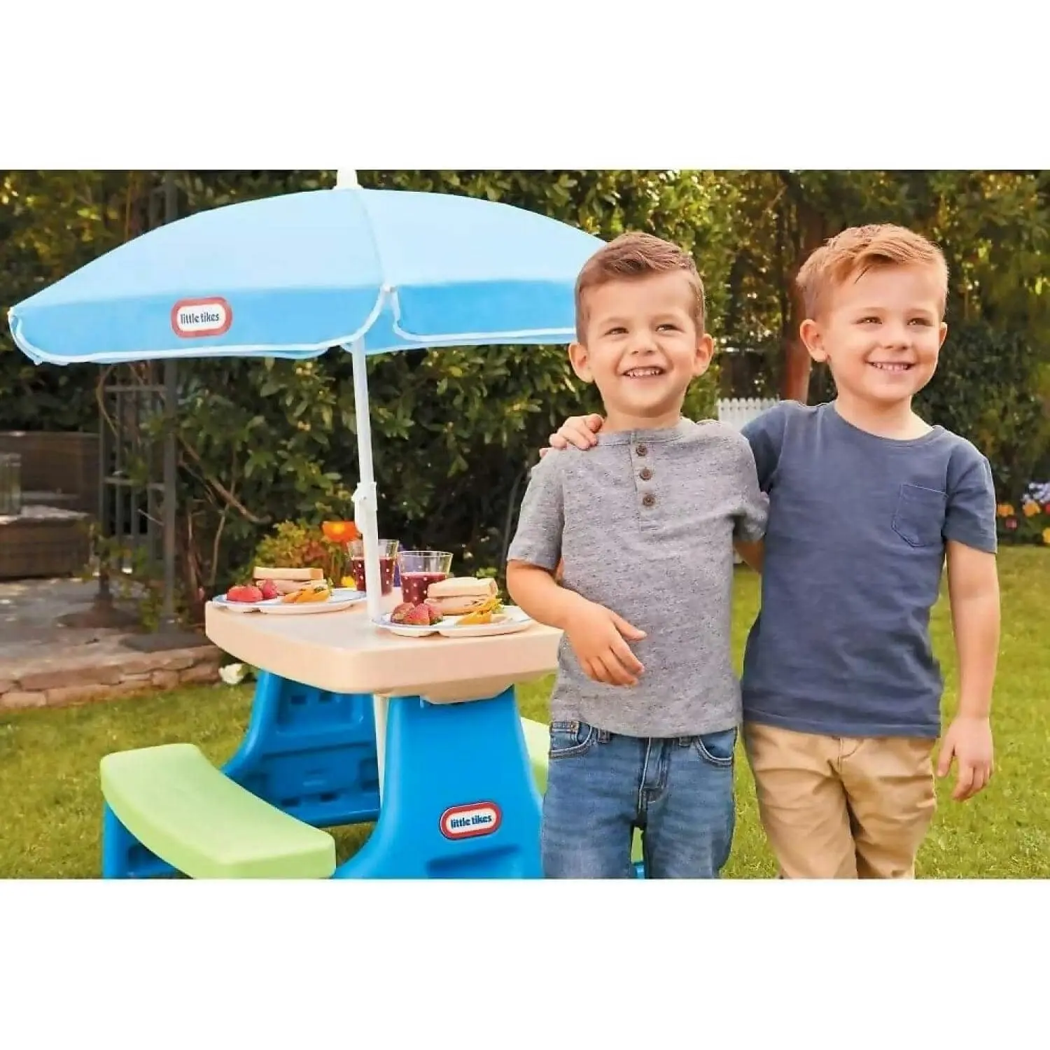 Little Tikes - Junior Picnic Activity Table For Children With Umbrella - Seats Up To 4 For Ages 18 Months To 5 Years