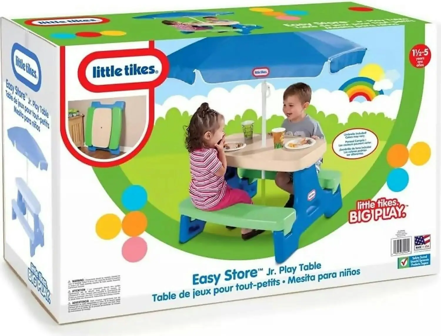 Little Tikes - Junior Picnic Activity Table For Children With Umbrella - Seats Up To 4 For Ages 18 Months To 5 Years