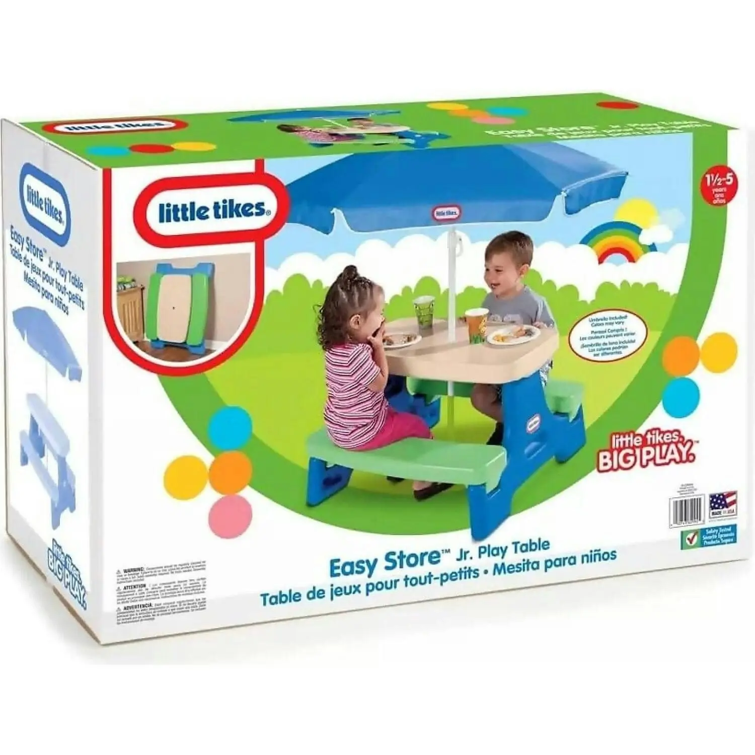 Little Tikes - Junior Picnic Activity Table For Children With Umbrella - Seats Up To 4 For Ages 18 Months To 5 Years