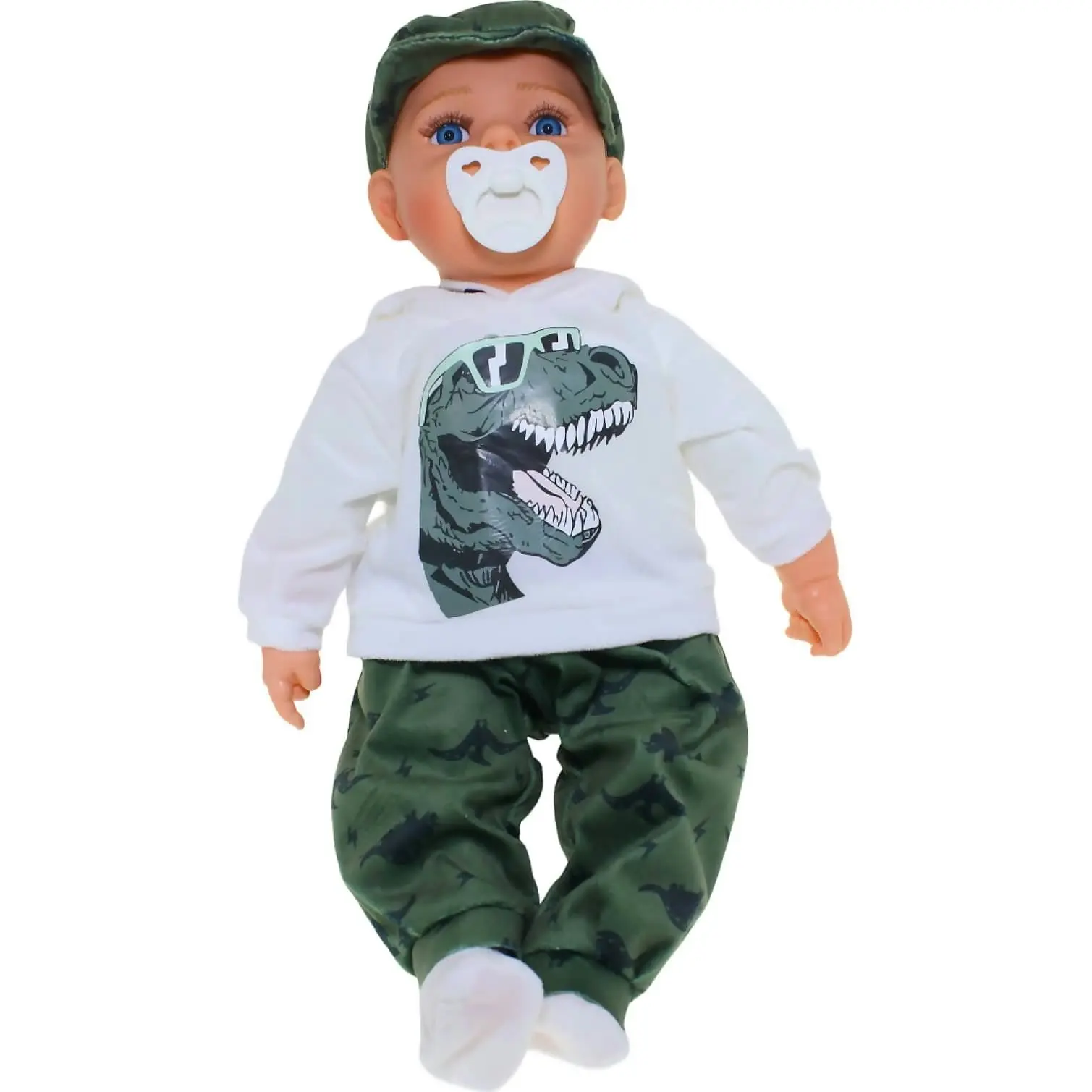 Cotton Candy - Baby Doll Jack With Dummy - White Hoodie With Dinosaur