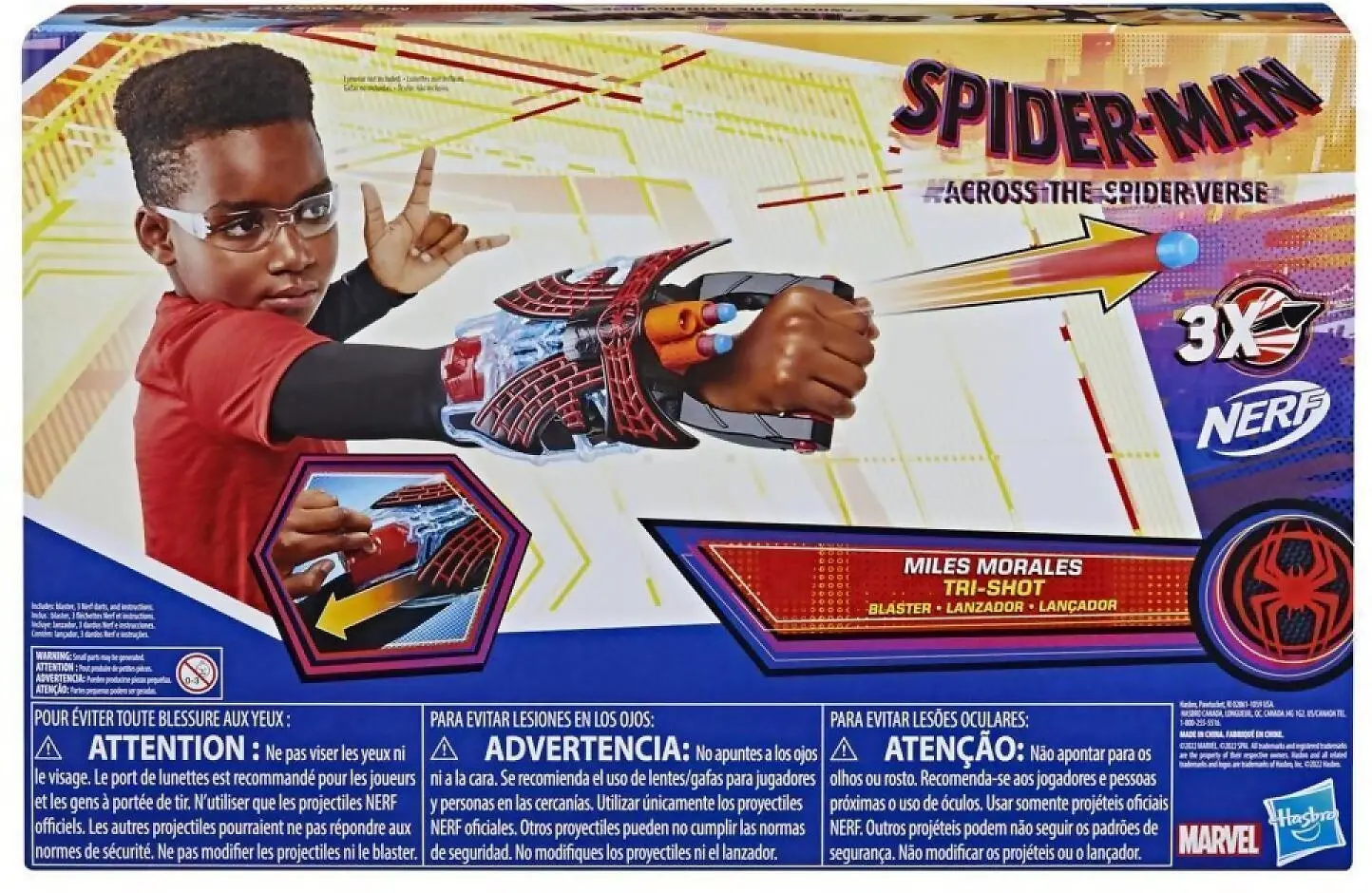 Marvel - Spider-man: Across The Spider-verse Miles Morales Tri-shot Blaster Nerf-powered Toy 3 Darts Kids Ages 5 And Up - Hasbro