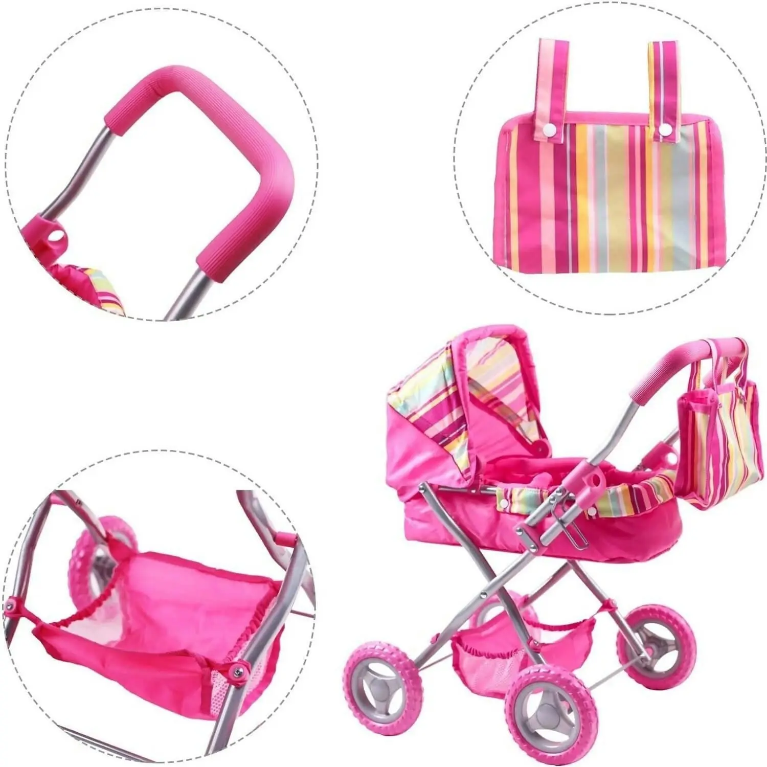 Cuby - Doll Jogging Stroller Baby Toy Stroller Doll Pram Lightweight With Removable Carrycot And Diaper Bag