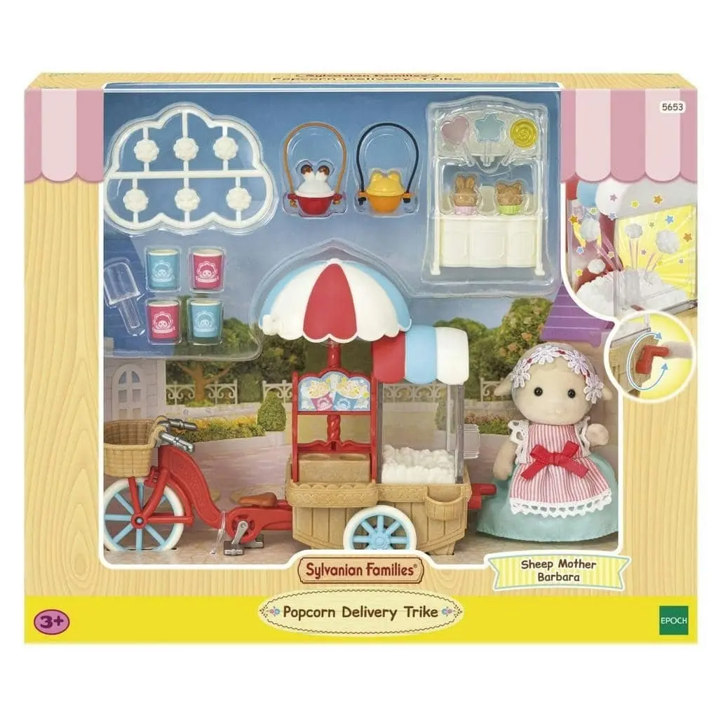 Sylvanian Families - Popcorn Delivery Trike With Sheep Mother Barbara Animal Doll Playset