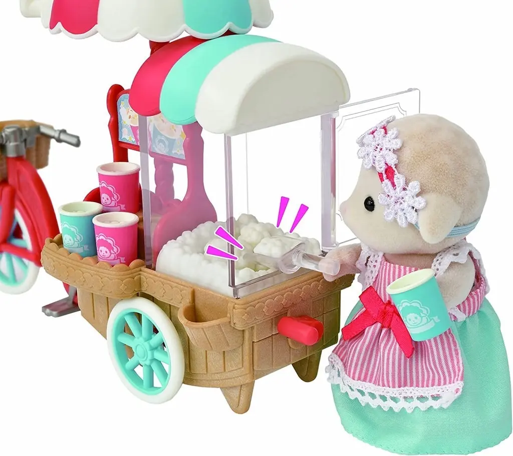 Sylvanian Families - Popcorn Delivery Trike With Sheep Mother Barbara Animal Doll Playset