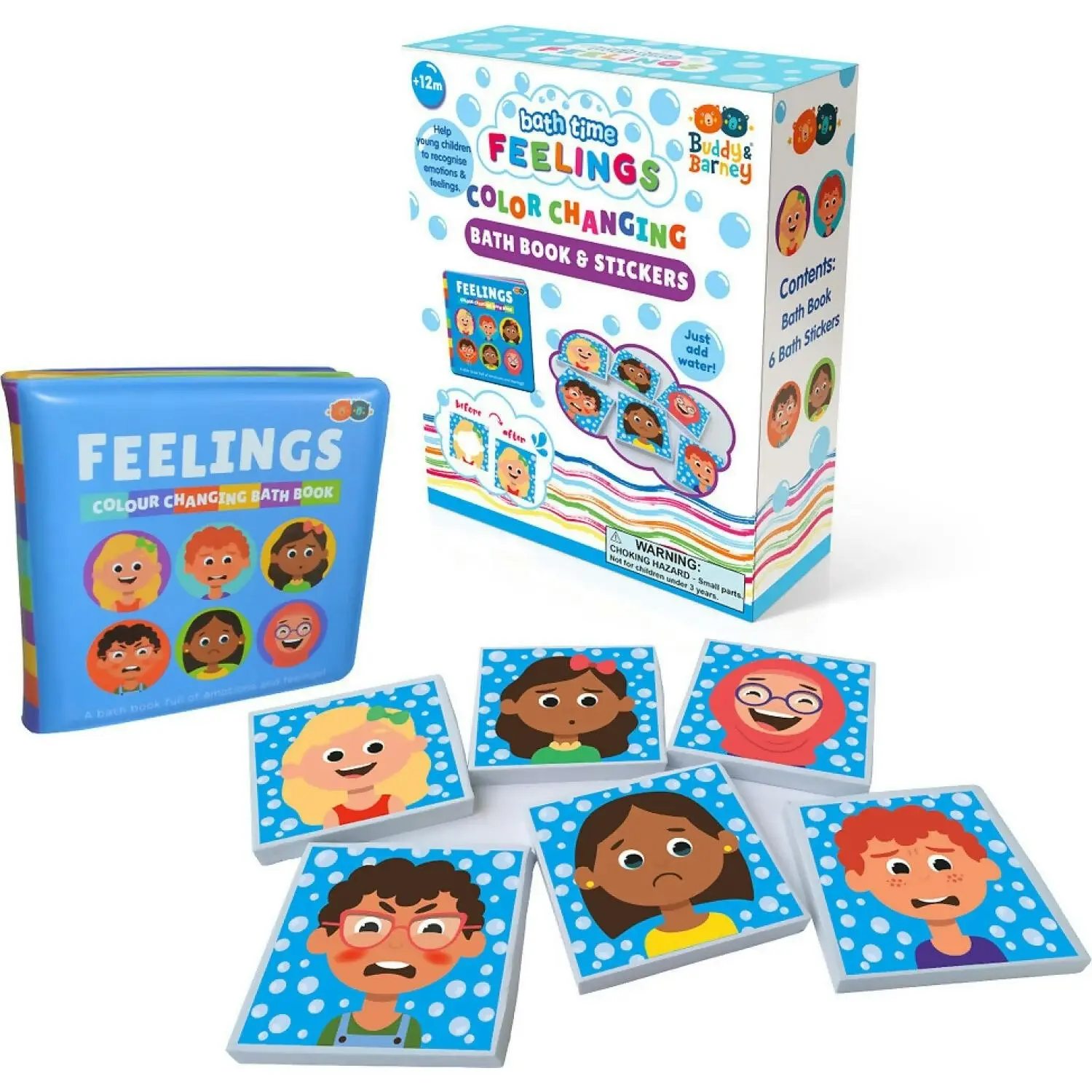 Buddy & Barney - Colour Changing Bath Book & Stickers - Feelings