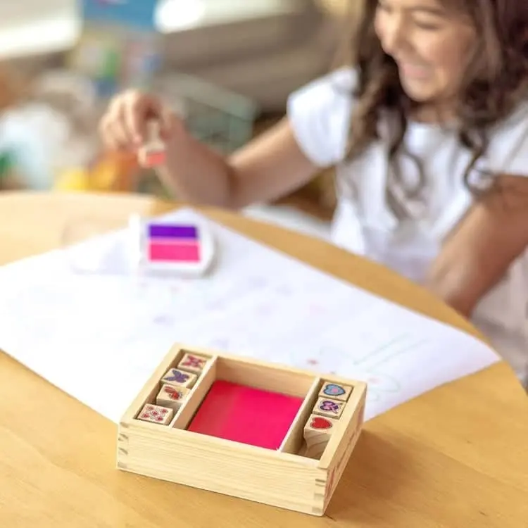 Melissa & Doug - Wooden Stamp Set - Butterflies And Hearts